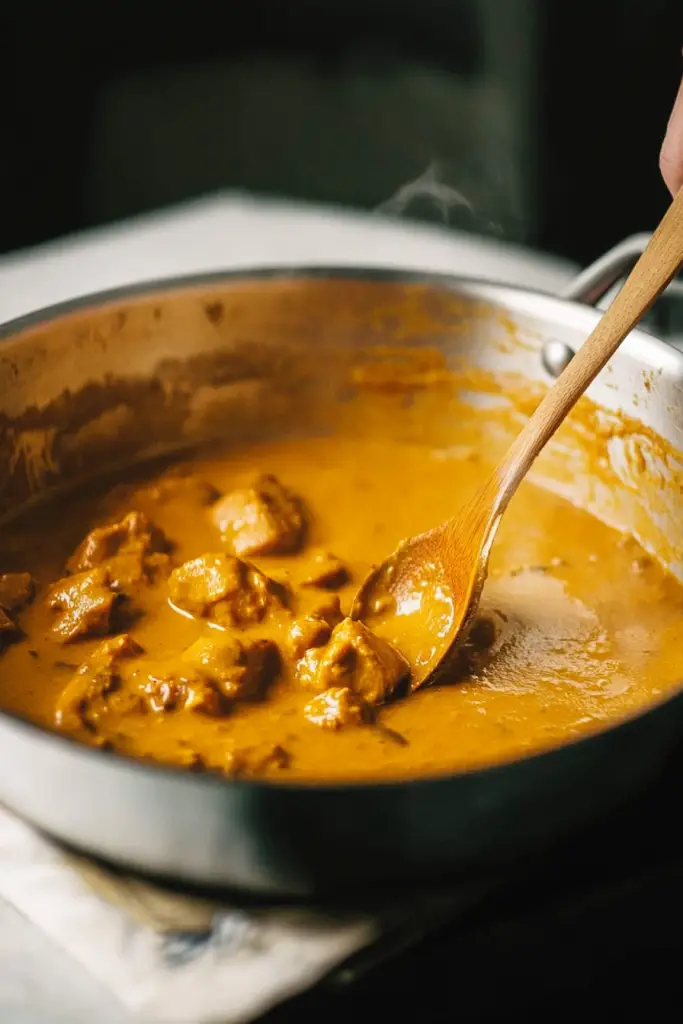 Bowl of pumpkin coconut curry served with basmati rice and naan