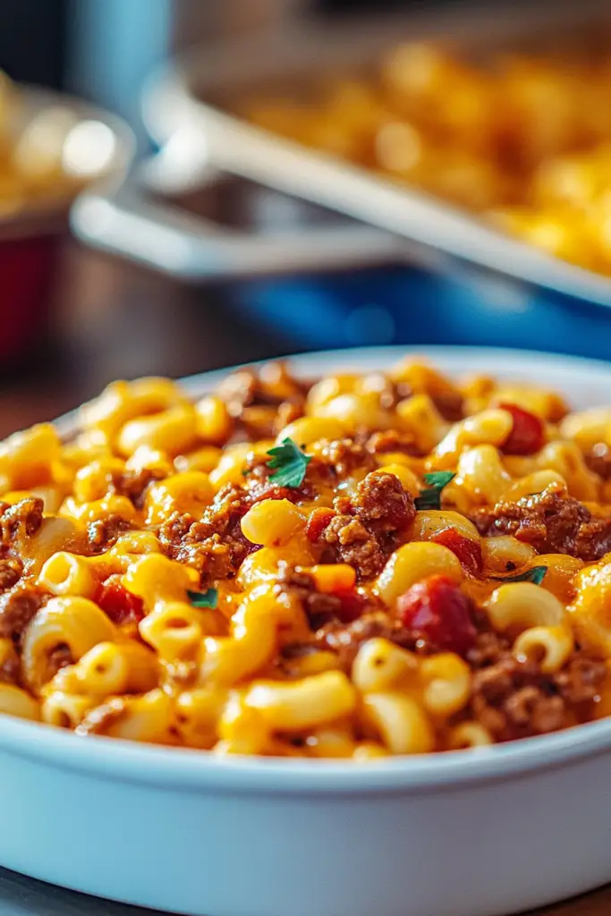 Cheesy chili mac with bell peppers and ground beef