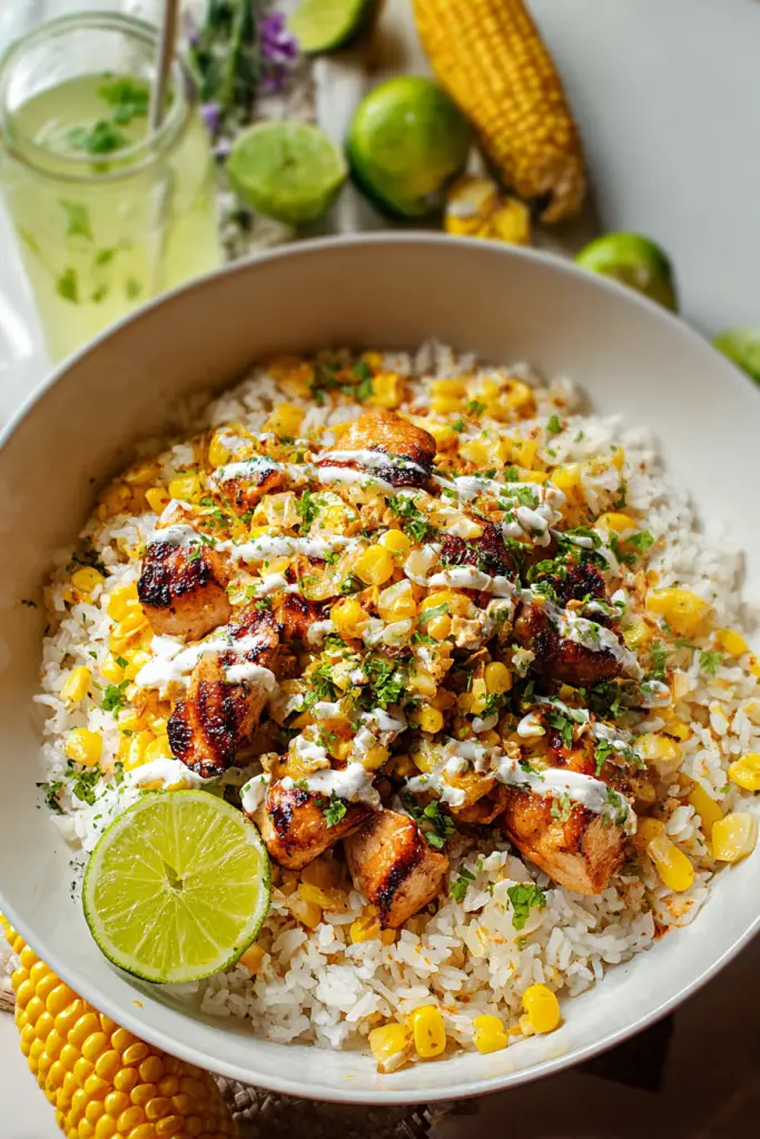 street corn chicken rice bowl