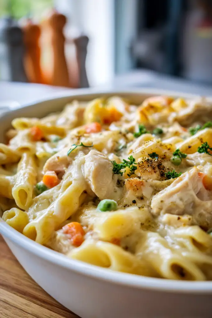 creamy chicken pot pie pasta