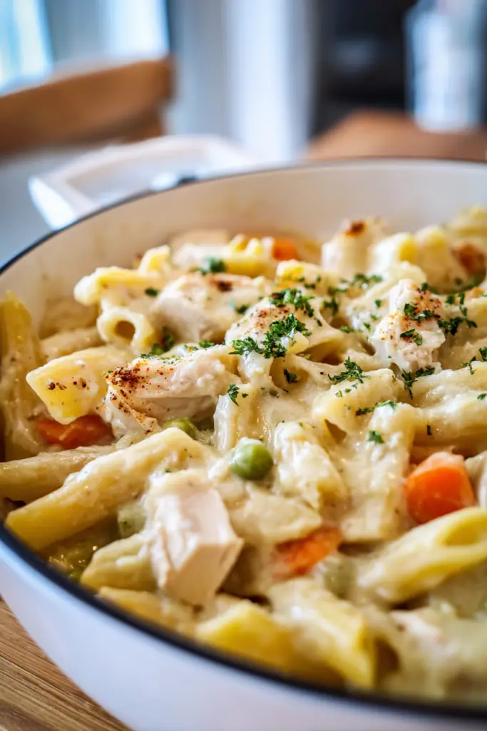 creamy chicken pot pie pasta