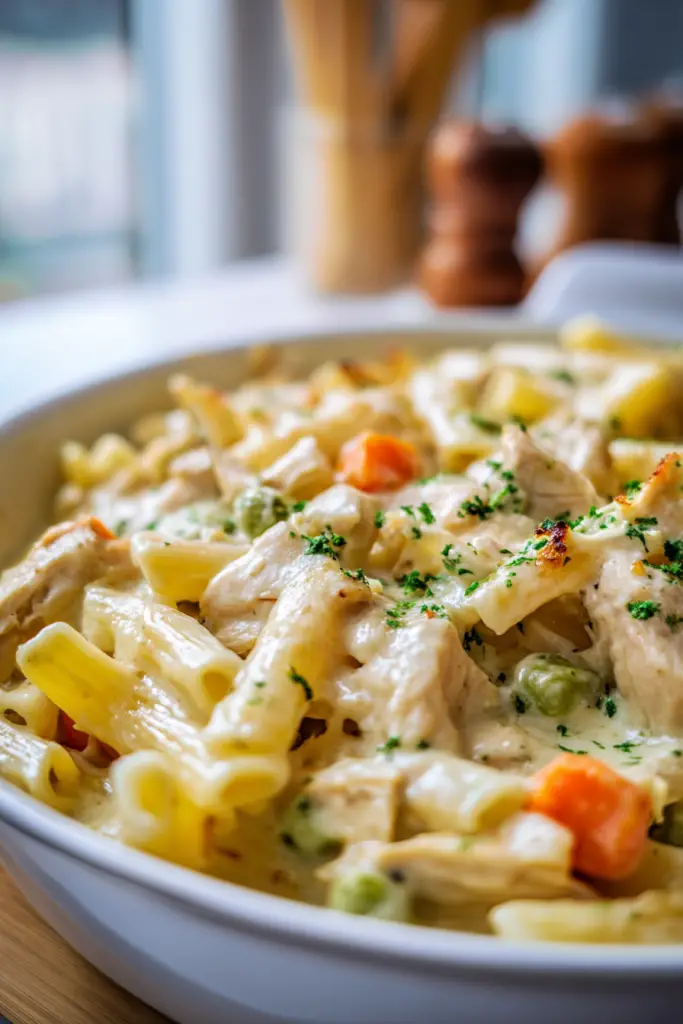 creamy chicken pot pie pasta