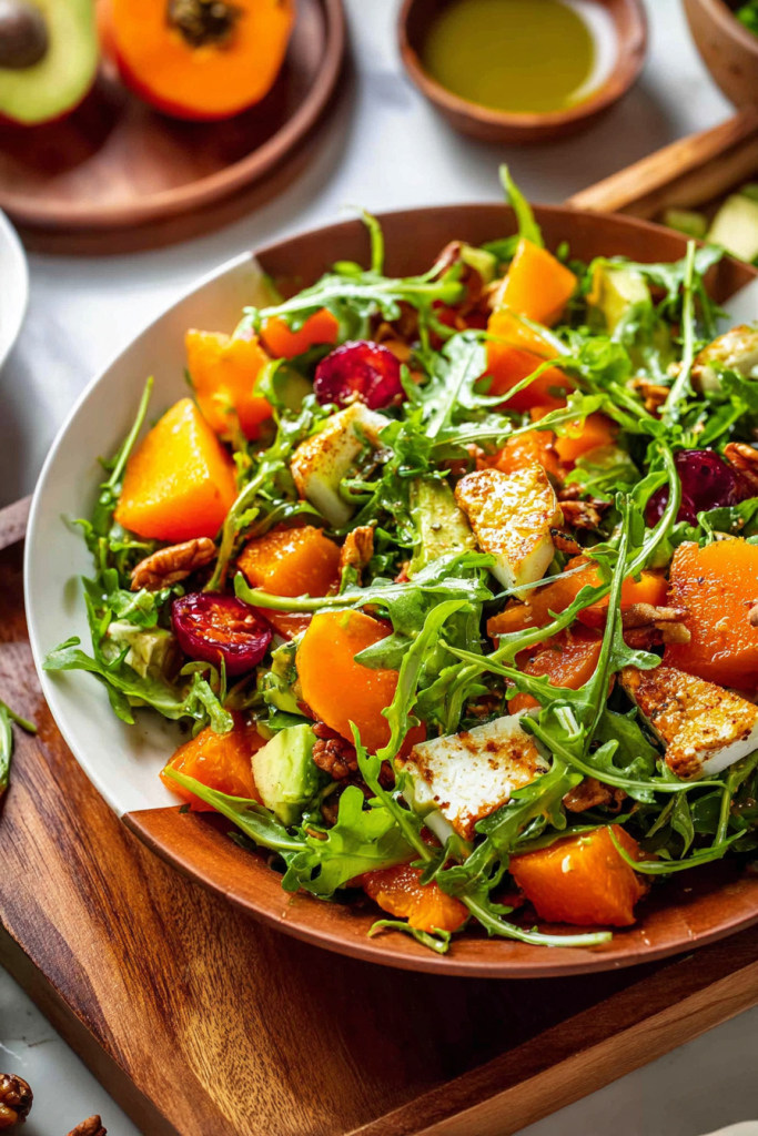 persimmon halloumi salad