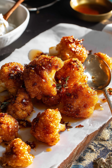 Crispy Hot Honey Cauliflower with Creamy Dipping Sauce