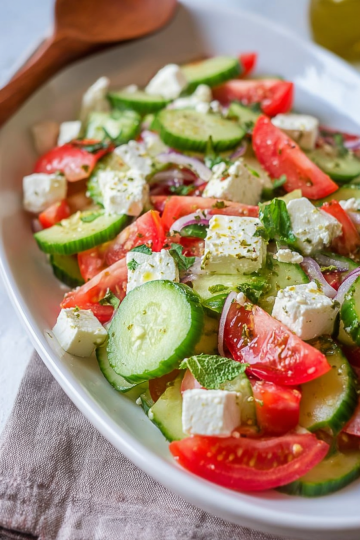 Tomato Cucumber Feta Salad with Cumin Lemon Dressing